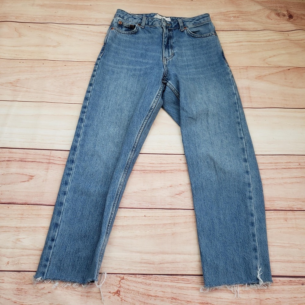 Topshop Jeans‎ Womens 26x32 Blue Mom High Rise Raw Hem Straight Leg Denim